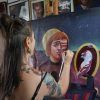 Artist painting in the studio