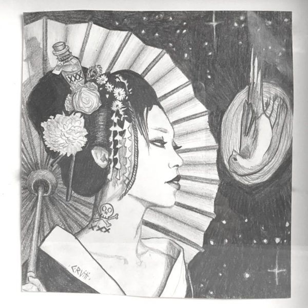 'Geisha', pencil on paper, 15x15 cm